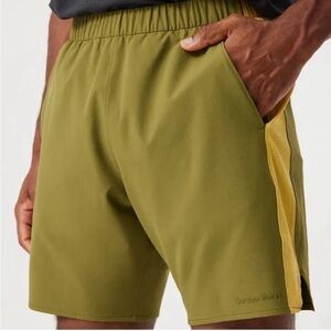 Outdoor Voices High Stride Athletic Shorts Green Golden Patchouli Small